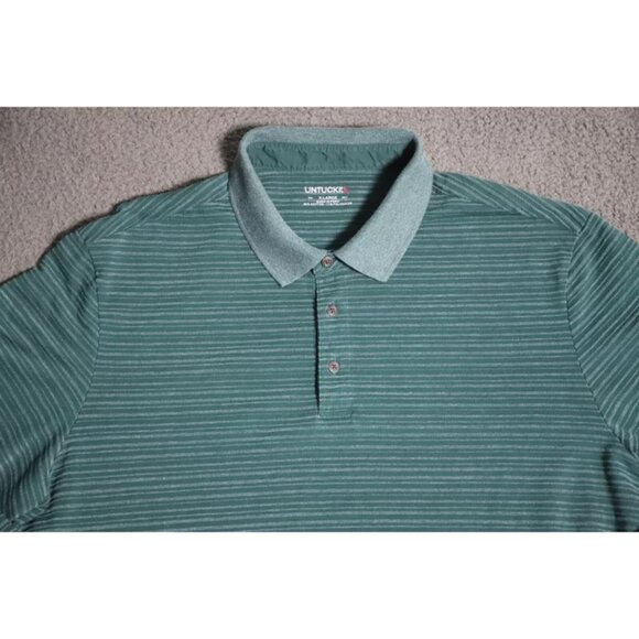 Untuckit Miro Polo Shirt Mens XL Green Striped Spread Collared Logo Embroidered - Picture 2 of 9